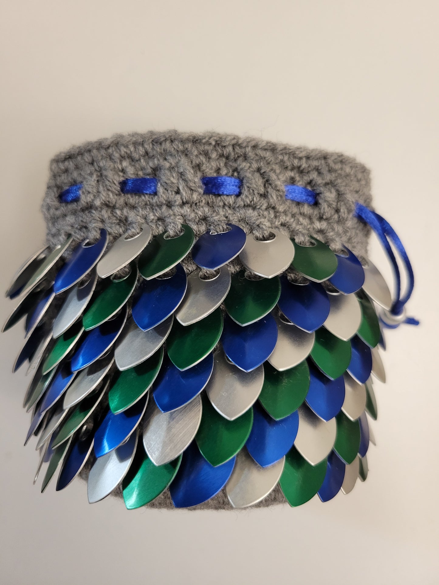 Dragon Scale Dice Bag - Blue, Green, and Silver Metallic Scales