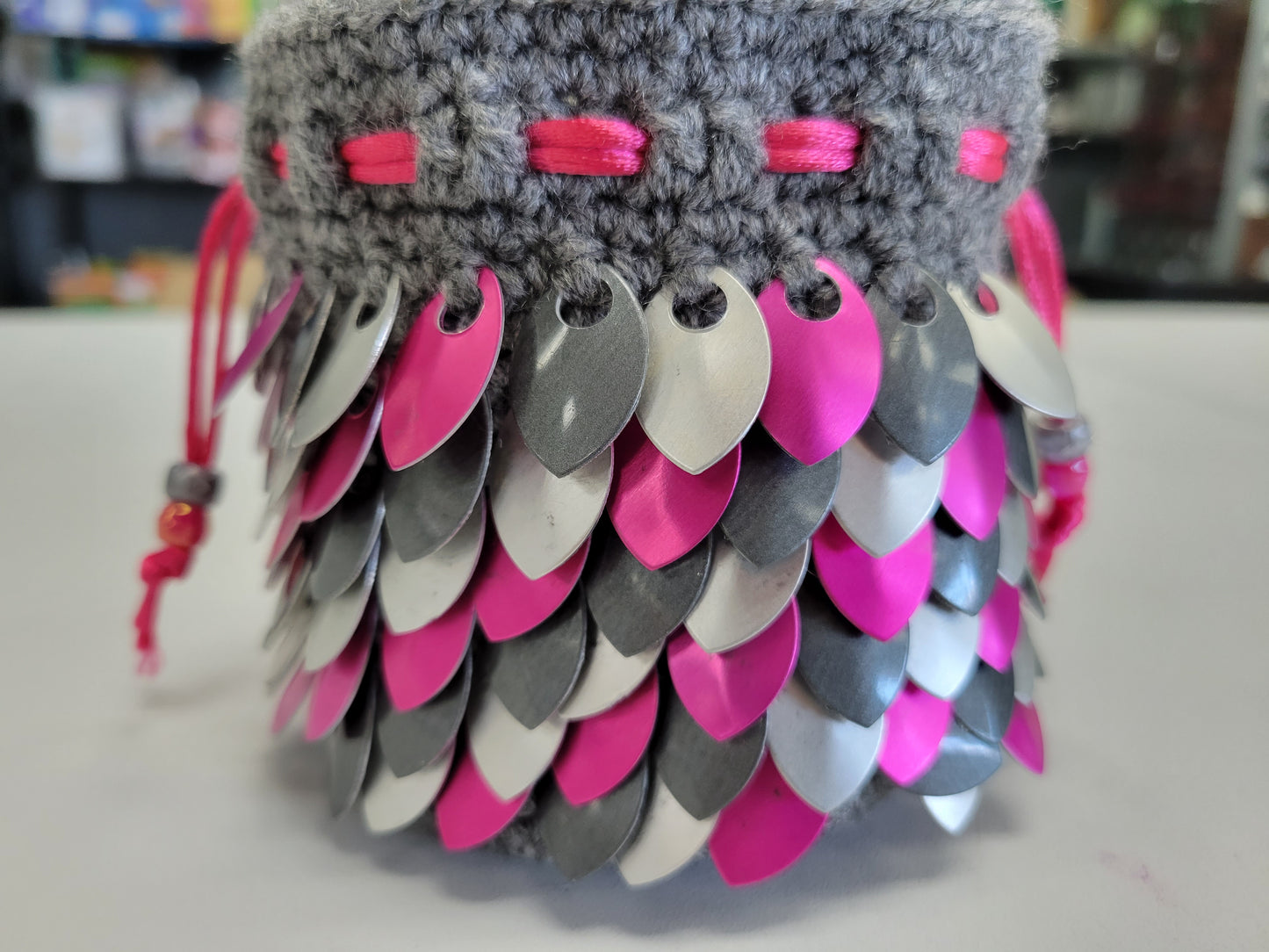 Dragon Scale Dice Bag - Pink, Silver, & Graphite Metallic Scales
