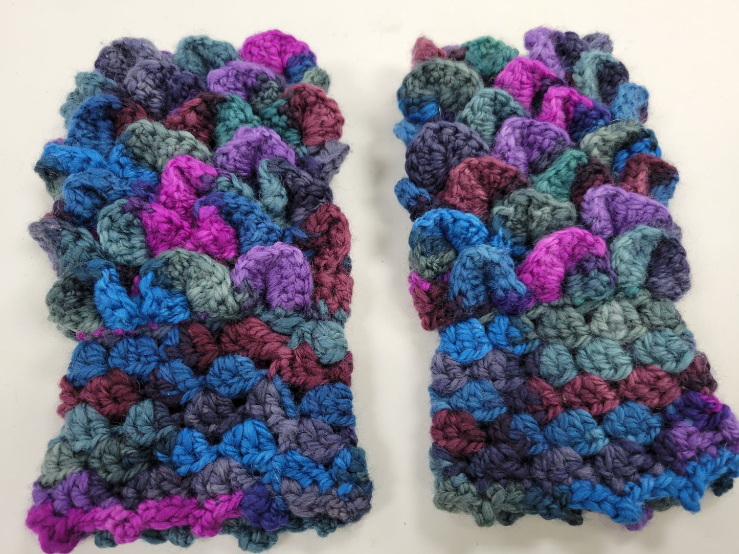 Crocheted Dragonscale Fingerless Gloves - Cool Colors