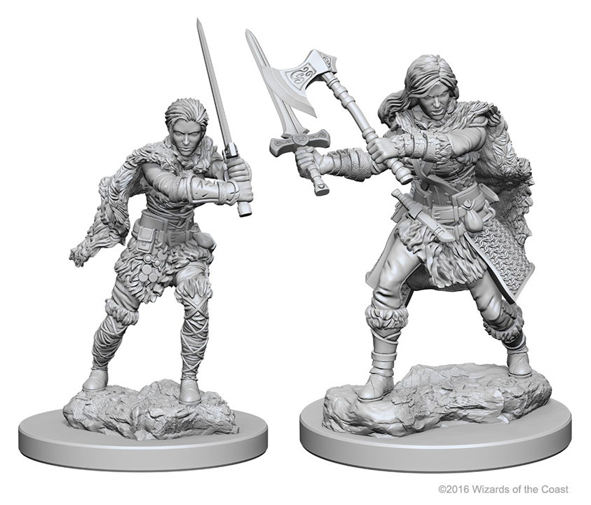 2 female human barbarian unpainted miniatures