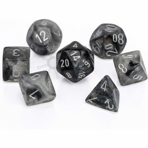 Borealis: Polyhedral Light Smoke/silver Luminary dice set