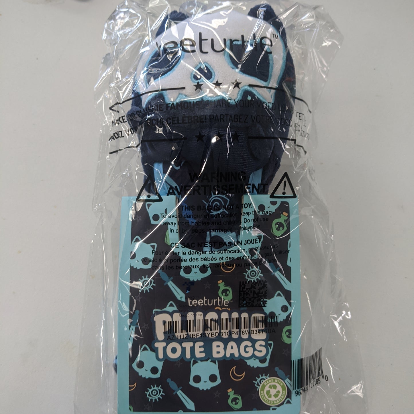 Plushie Tote Bag: Dark Blue Skulls Tote Bag+ Dark Blue Skull Cat Plushie