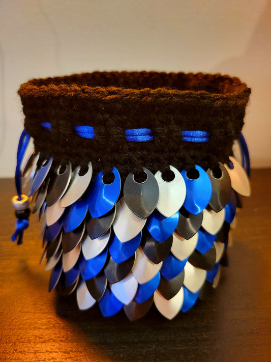 Dragon Scale Dice Bag - Blue, Silver, & Black Metallic Scales