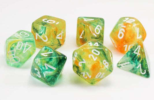 Nebula: Polyhedral Spring/white Luminary dice set
