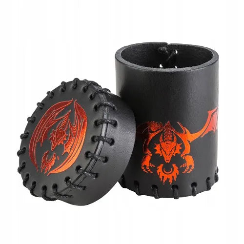 Dice Cup: Flying Dragon Black/Red Leather