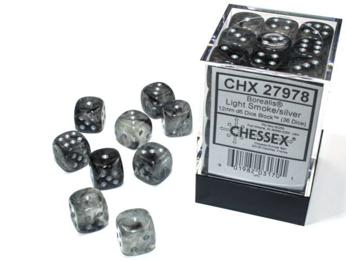Borealis: 12mm D6 Light Smoke/ Silver