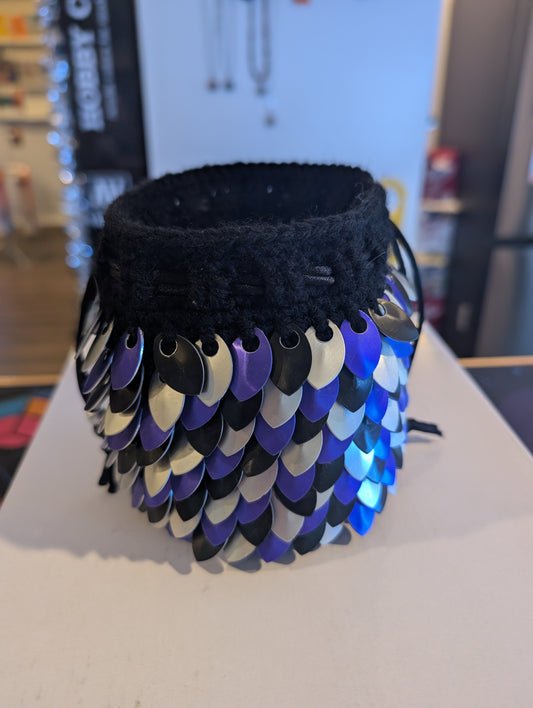 Large Dragon Scale Dice Bag - Purple, Black, and Silver Metallic Scales