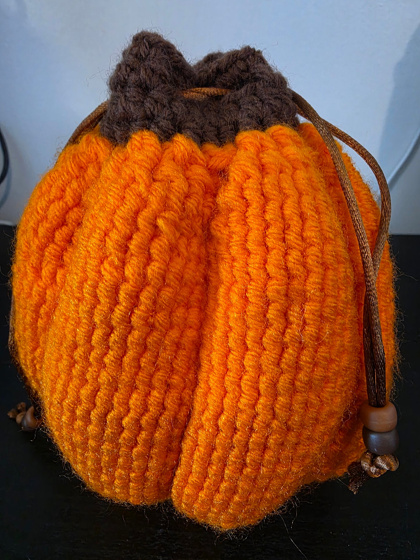 Crocheted Pumpkin Dice Bag