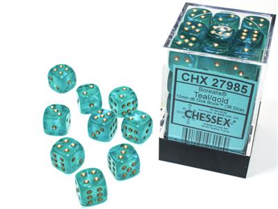 Borealis: 12mm D6 Teal/ Gold