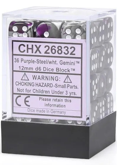 Gemini 2: 12mm D6 Purple Steel/White