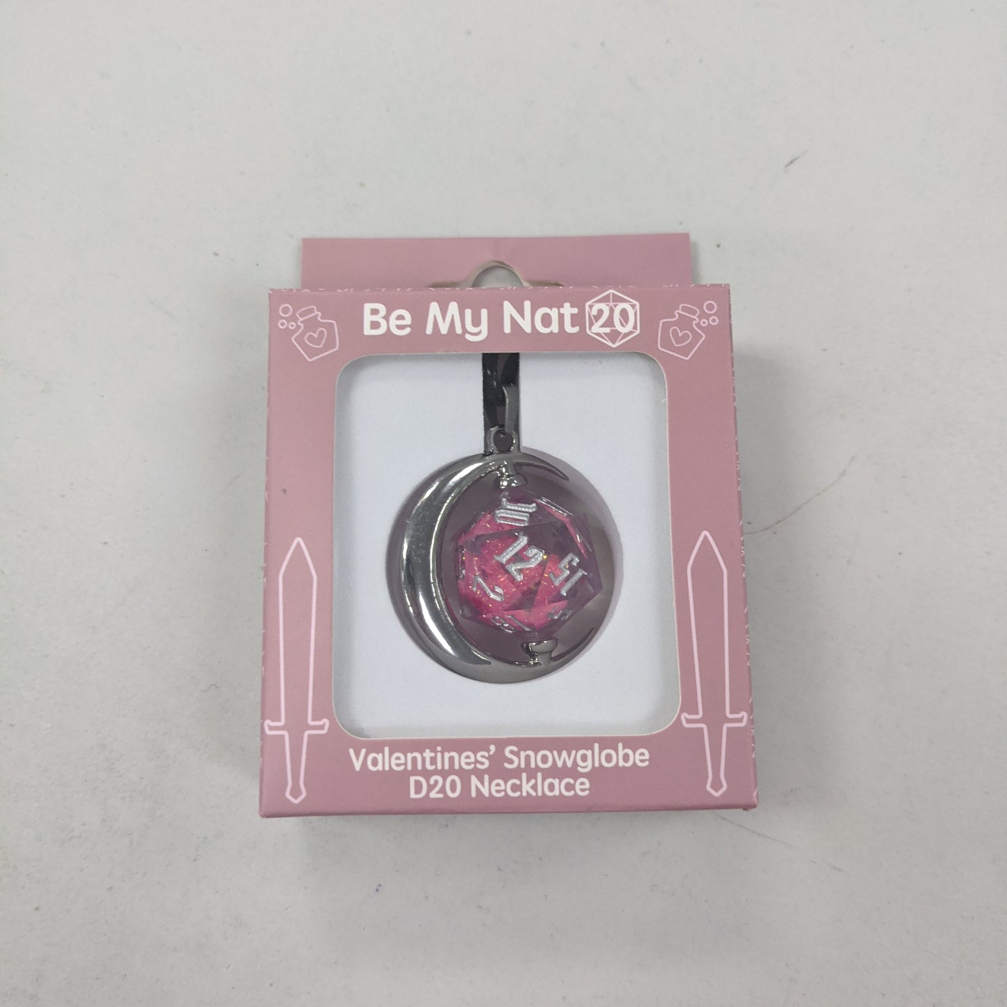 Valentines Snowglobe D20 Necklace