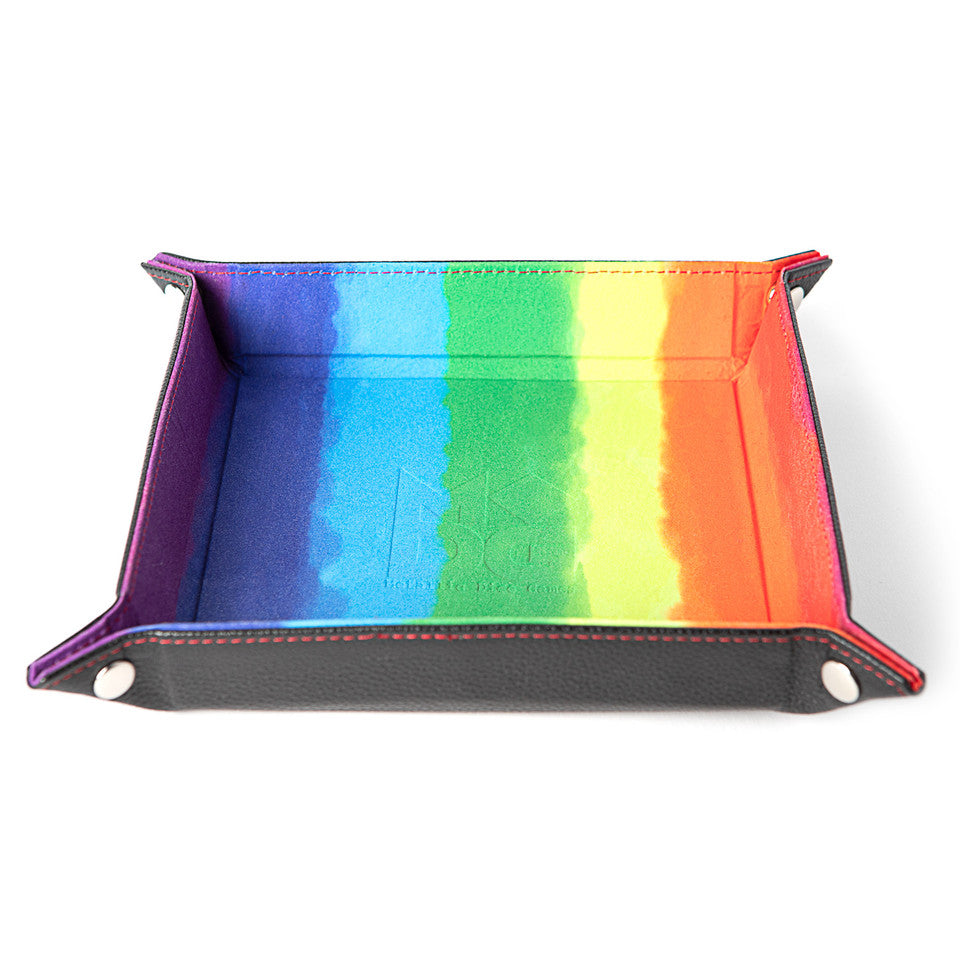 Velvet Folding Dice Tray with Leather Backing Watercolor Rainbow