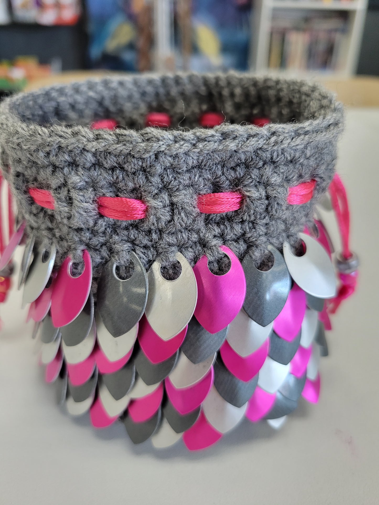 Dragon Scale Dice Bag - Pink, Silver, & Graphite Metallic Scales