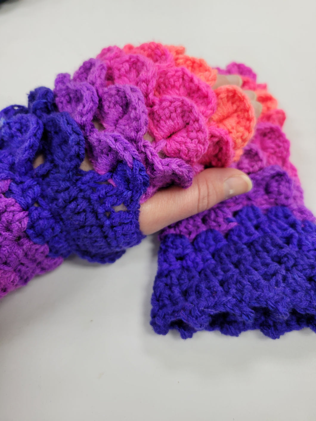 Crocheted Dragonscale Fingerless Gloves - Bright Colors
