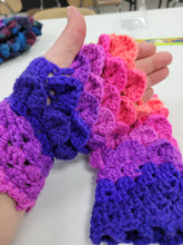 Load image into Gallery viewer, Crocheted Dragonscale Fingerless Gloves - Bright Colors
