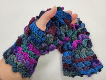 Load image into Gallery viewer, Crocheted Dragonscale Fingerless Gloves - Cool Colors
