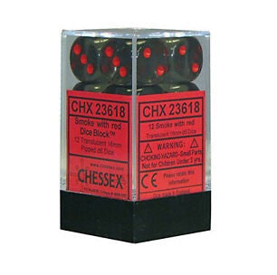 12 piece d6 dice set smoke with red numbers