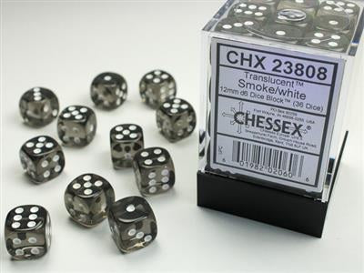 Translucent Smoke/White d6 Dice Set (36d6)