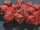 7 piece speckled red with green numbers dice set