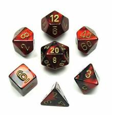 7 piece black and red dice set with gold numbers