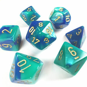 Gemini: Blue/Teal/Gold Dice Set (7)