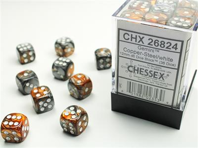 Gemini Copper-Steel/White d6 Dice Set (36d6)