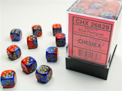 Gemini Blue-Red/Gold d6 Dice Set (36d6)