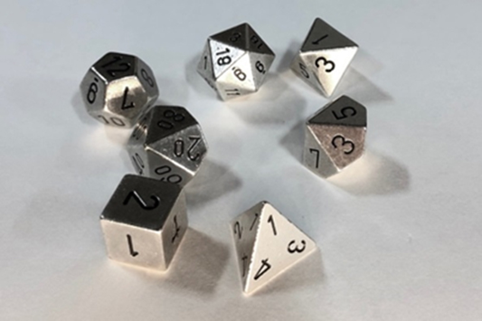 7 piece silver metal dice set