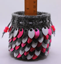 Load image into Gallery viewer, Metallic dragon scale dice bag measuring 3.75 inches tall
