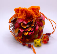 Load image into Gallery viewer, Dice bag has an orange drawstring closure.
