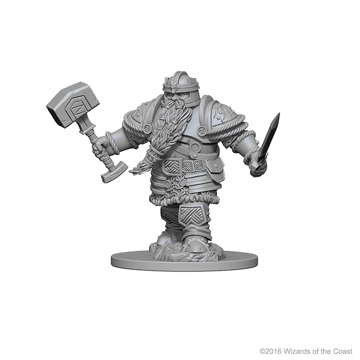 D&D unpainted miniature, dwarf male fighter