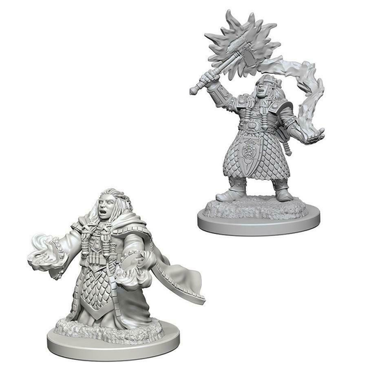 2 female dwarf cleric unpainted miniatures