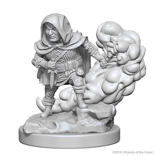 D&D unpainted miniature, male halfling rogue