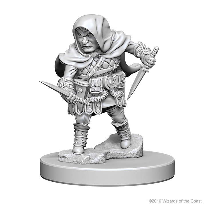 D&D unpainted miniature, male halfling rogue
