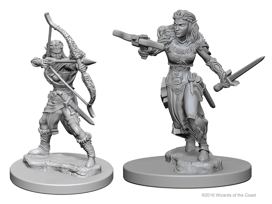 2 female elf ranger unpainted miniatures