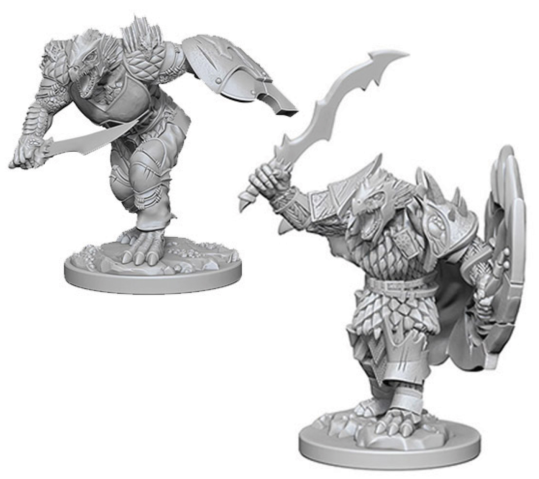 2 male dragonborn fighter unpainted miniatures