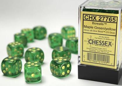 Borealis Maple Green/Yellow d6 Dice Set (12d6)