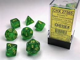 Borealis Polyhedral Maple Green/Yellow Dice Set (7)