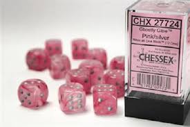 Ghostly Glow Royal Pink/Silver d6 Dice Set (36d6)
