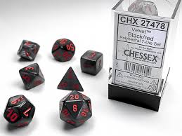 Velvet Polyhedral Black/Red Dice Set (7)