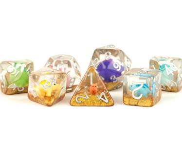 MDG 16mm Resin Poly Rainbow Dinosaur Dice Set (7)