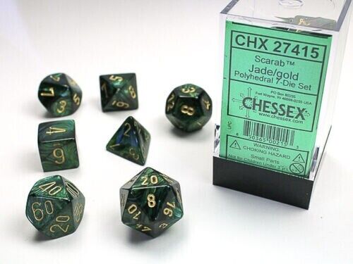 Jade 7 piece dice set with gold numbers